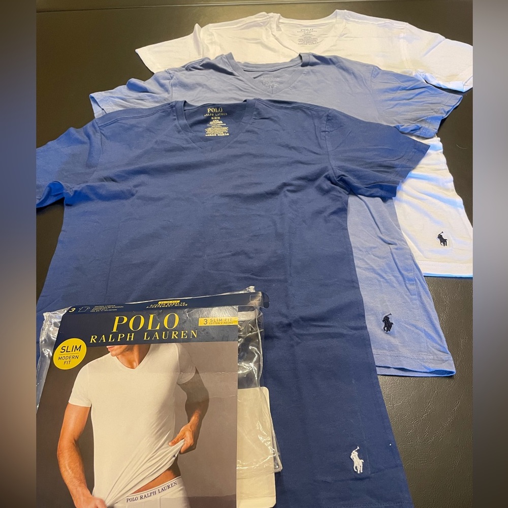 Polo T-shirts V-neck Medium Slim Fit NEW: Navy Blue/Slate Blue/White